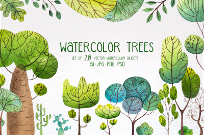Watercolor trees set#2