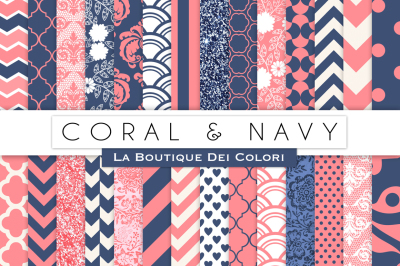 Coral and Navy Digital Paper