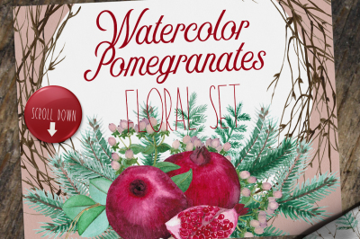 Watercolor Pomegranates Floral Clipart