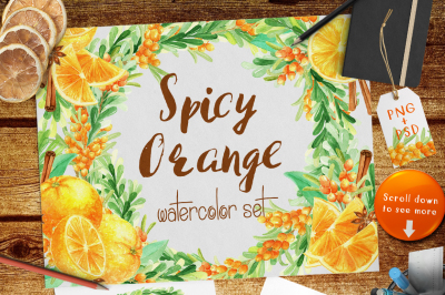 Watercolor Spicy Orange Floral Set