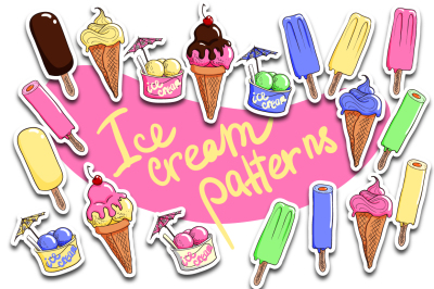 6 Cartoon Ice Cream Patterns Set