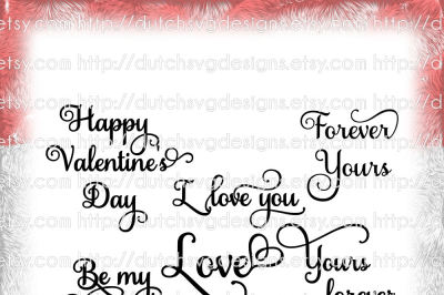 6 Valentine texts in Samantha script font, in Jpg Png SVG EPS DXF, for Cricut & Silhouette cameo curio, love quotes, plotter hobby datei, valentine's day