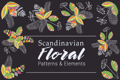 Scandinavian Flora Set. Patterns & Elements