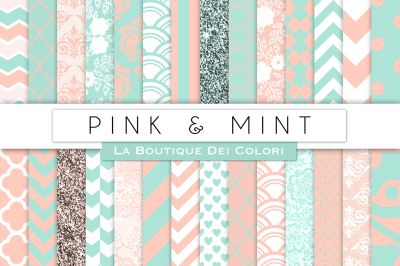 Pink and Mint Digital Papers