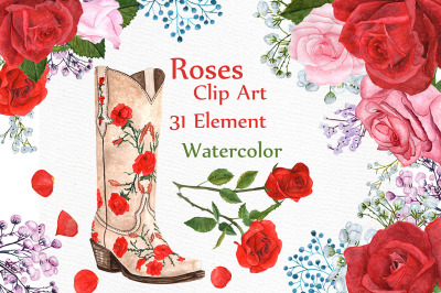 Watercolor Roses Clipart