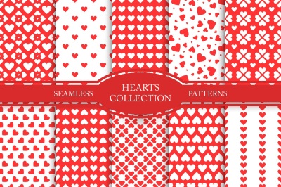 Set of seamless patterns with hearts
