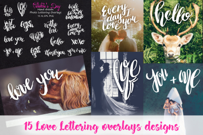 Valentine&#039;s Day lettering overlays, Valentines Day quotes, Handdrawn quotes,Typography photo overlays, Holiday lettering, Vol.2