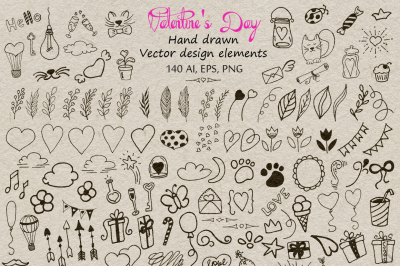 140 Big doodle vector elements ClipArt, Love graphic design elements