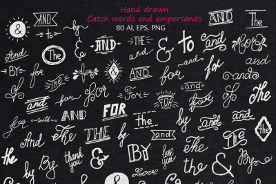 80 doodle vector elements ClipArt with catchwords and ampersands, graphic design elements