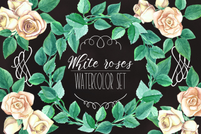 White Roses & Flourishes Watercolor Set