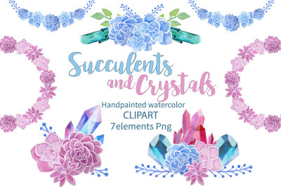 Succulents and Crystals Watercolor