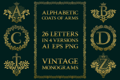 Vintage alphabetic coats of arms