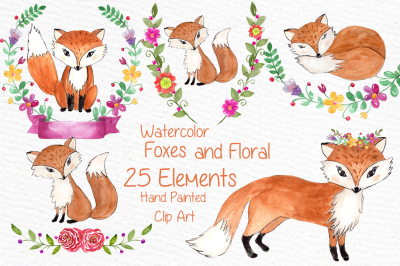 Watercolor fox clipart