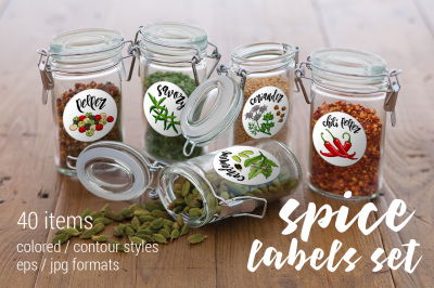 Spices and herbs labels set