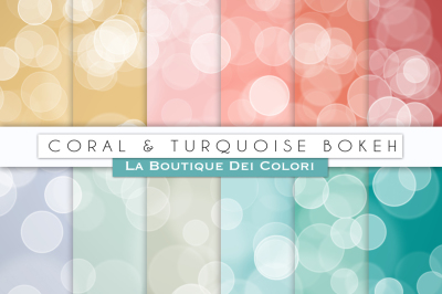 Coral and Turquoise Bokeh Digital Papers