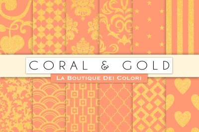 Coral and Gold Digital Papers