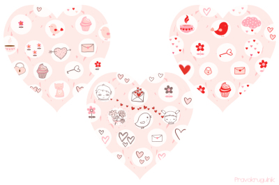 Pink hearts with drawings, Cute Valentine clip art, Love clipart