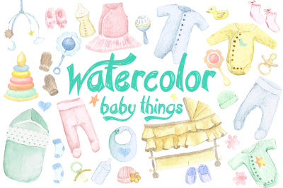 Watercolor Baby Things Cipart