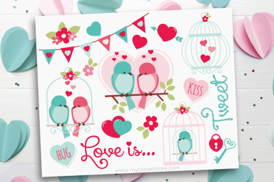 Love is Tweet - Love Birds Vector Clipart