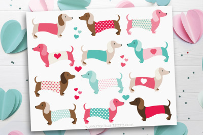 Puppy Love - Valentine Doxie / Dachshunds Vector Clipart