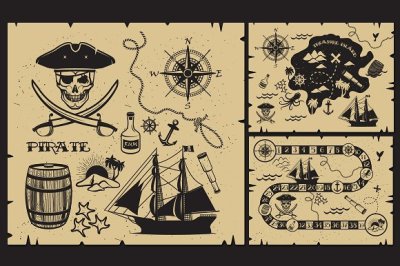 Set of vintage pirate elements.