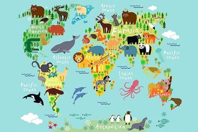Animal map of the world for children