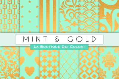 Mint and Gold Digital Papers