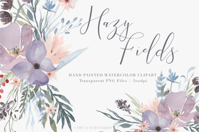Watercolor Floral Clipart - Hazy Fields