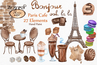 Watercolor Paris cafe clipart