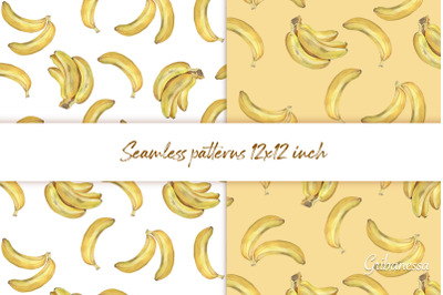 Bananas. Watercolor seamless pattern