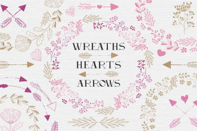Wreaths, hearts, arrows - EPS & PNG