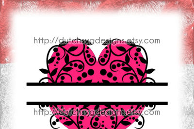 Decorative heart split border, for monogram and text, in Jpg Png SVG EPS DXF, for Cricut & Silhouette, valentine's day, love, diy, swirl, doodle