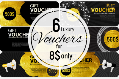 Collection of 6 Luxury Golden Gift Voucher Template For Your Business.