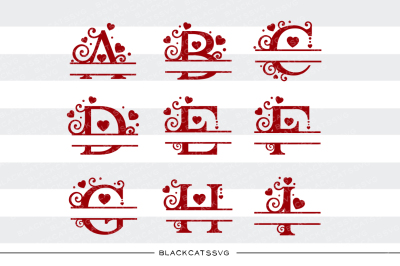 Monogram hearts split font Valentine SVG