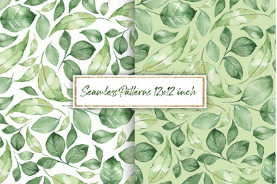 Green leaves watercolor patterns