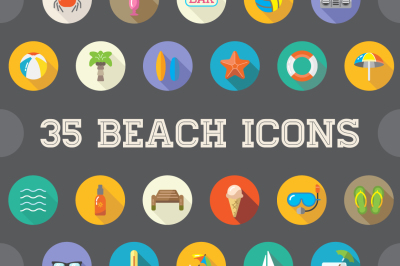 Awesome 35 Beach Flat Vector Icons