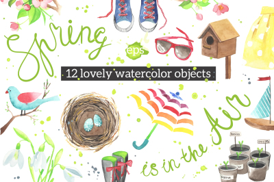 Lovely spring watercolor objects