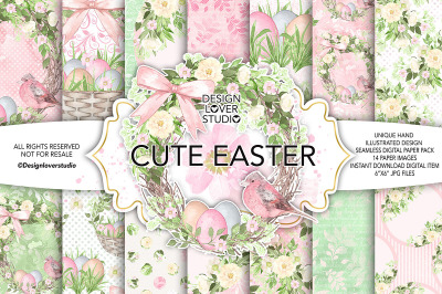 Watercolor Cute Easter digital paper pack