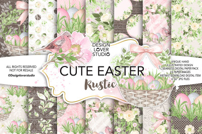 Watercolor Cute Easter Rustic digital paper pack