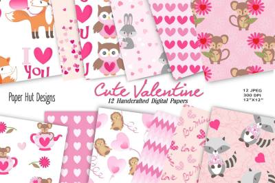 Cute Valentine Seamless Animal Digital Papers