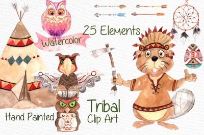 Watercolor kids tribal clipart