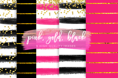 pink black digital paper, Valentines day digital paper, Gold Black printable paper, gold pink printable paper, pink and gold backgrounds