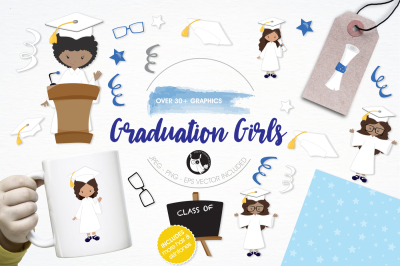 Graduation Girls graphics and illustrations