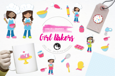 Girl Bakers graphics and illustrations