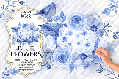 Watercolor Blue Flowers design