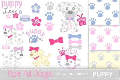 Puppy Dog Clipart and digital papers