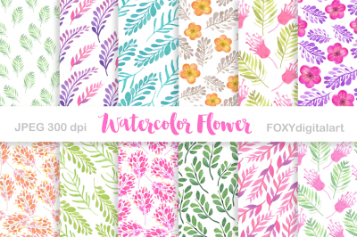 Watercolor floral digital paper