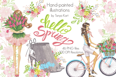 Hello Spring Hand-painted Clipart