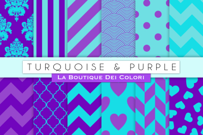 Turquoise and Purple Digital Papers