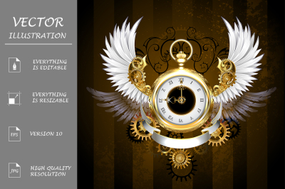 Gold Watch with White Wings ( Steampunk )